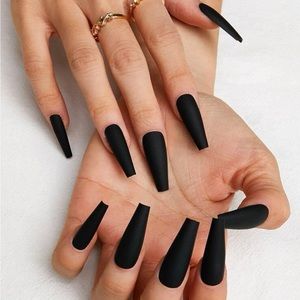 Black Long Coffin Press On Nail 24 PCs